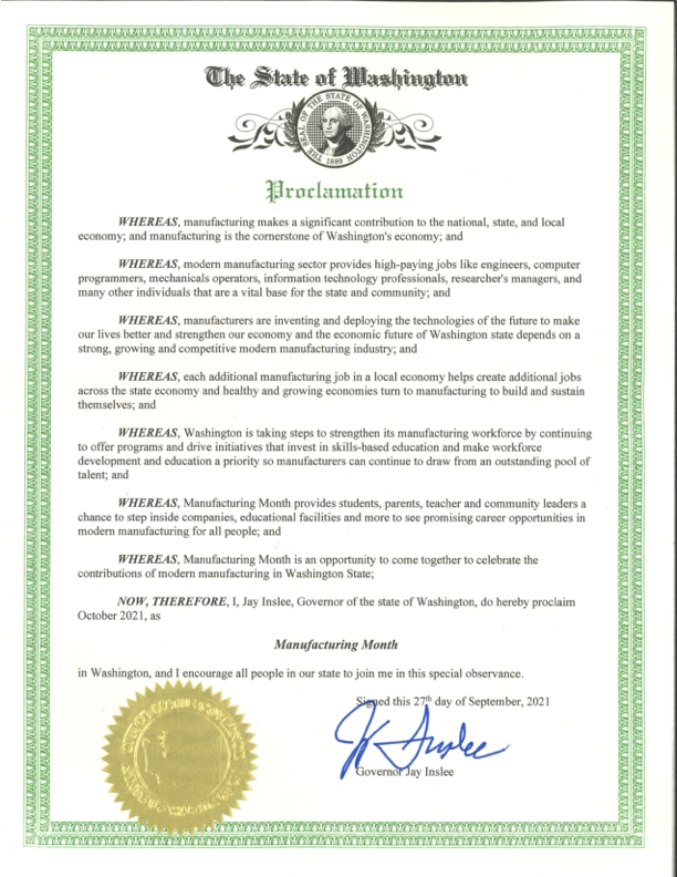 Washington State Official Proclamation Document