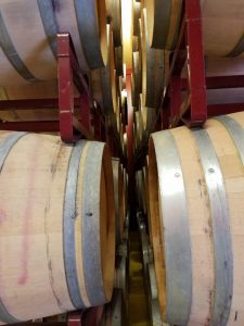 Wine barrels in a large rack